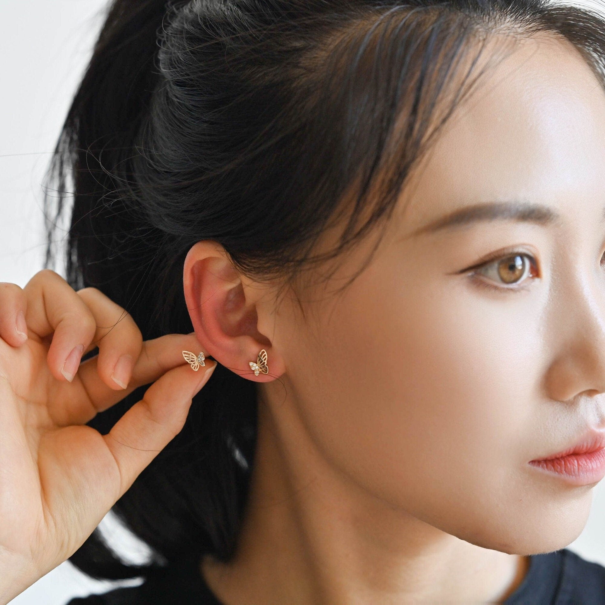 4pcs CZ Pave Gold Butterfly Ear post, Dianty Butterfly Ear Studs, Jewelry Supplies (GB-3061)